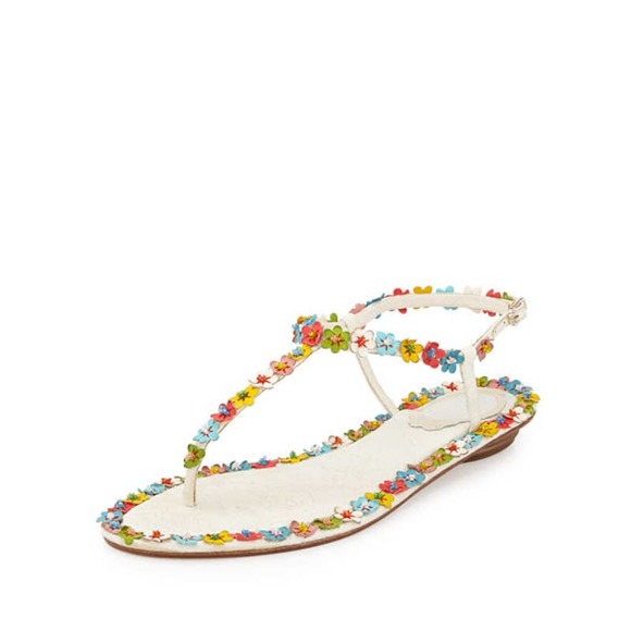 Rene Caovilla Shoes - Rene Caovilla white lace floral thong sandals